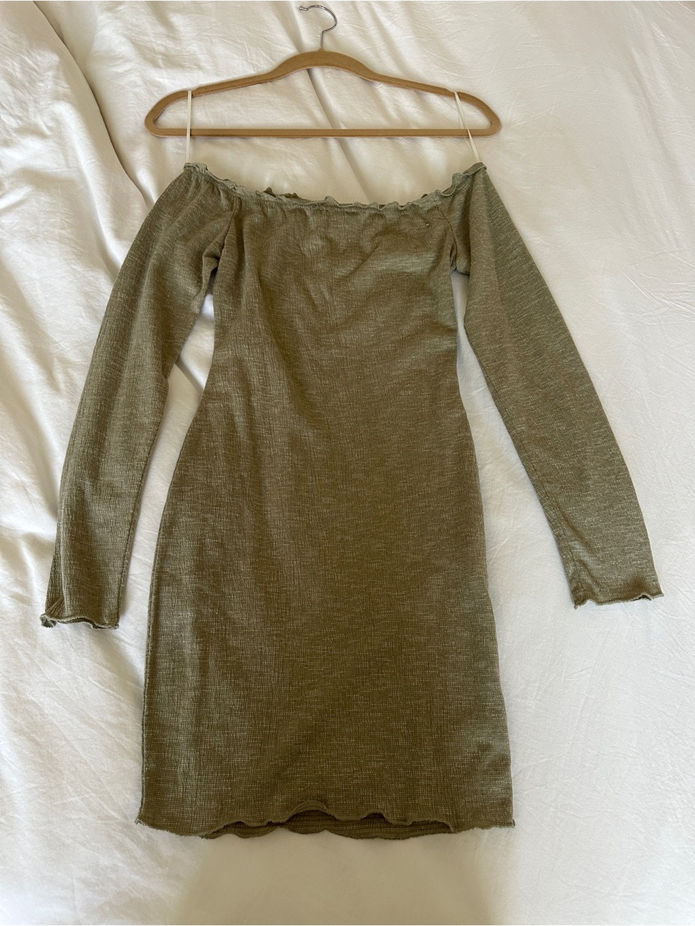 Green White Fox Off-the-Shoulder Dress